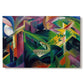 Canvas art print portraying a stylized deer within abstract garden setting of geometric shapes, set against a white background