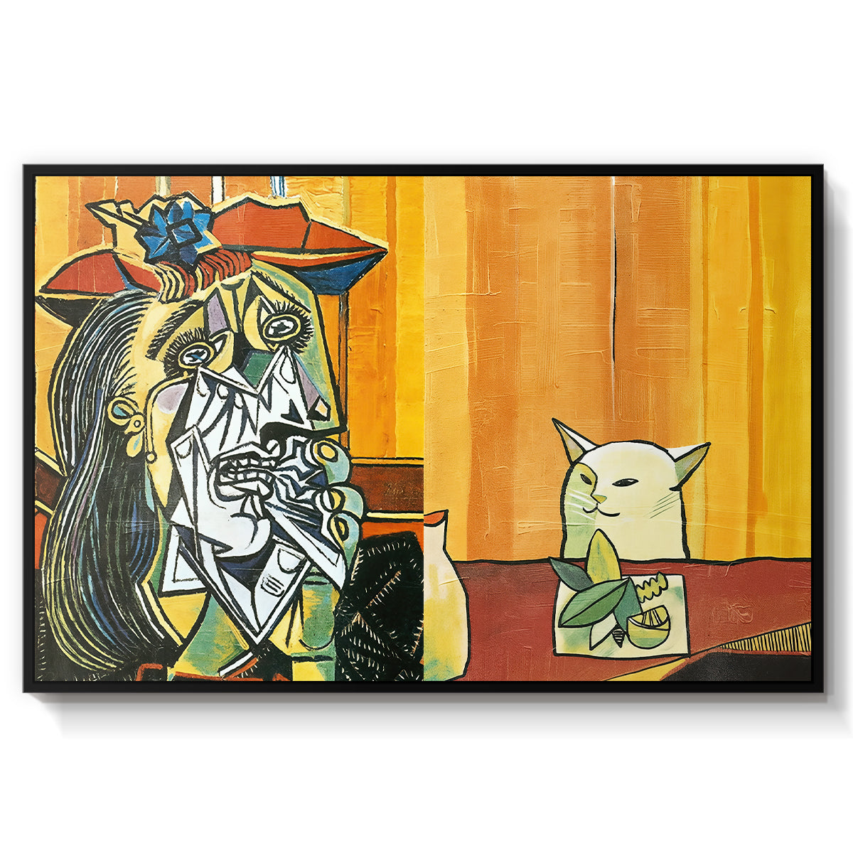 Woman Yelling at a Cat Meme (Picasso Parody) - Floater Framed Canvas Print