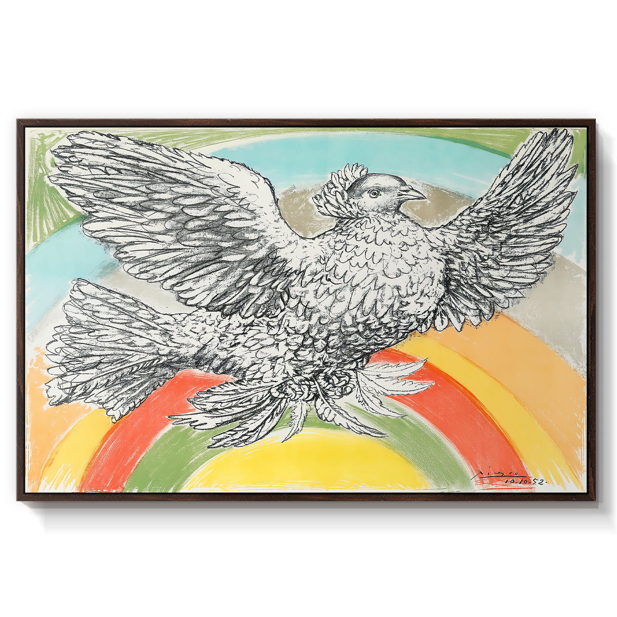 Flying Dove with Rainbow (Colombe volant à l'Arc-en-ciel), 1952 - Floater Framed Canvas Print