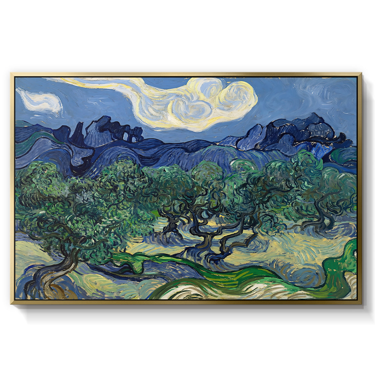 Olive Trees with the Alpilles in the Background, 1889 - Floater Framed Canvas Print