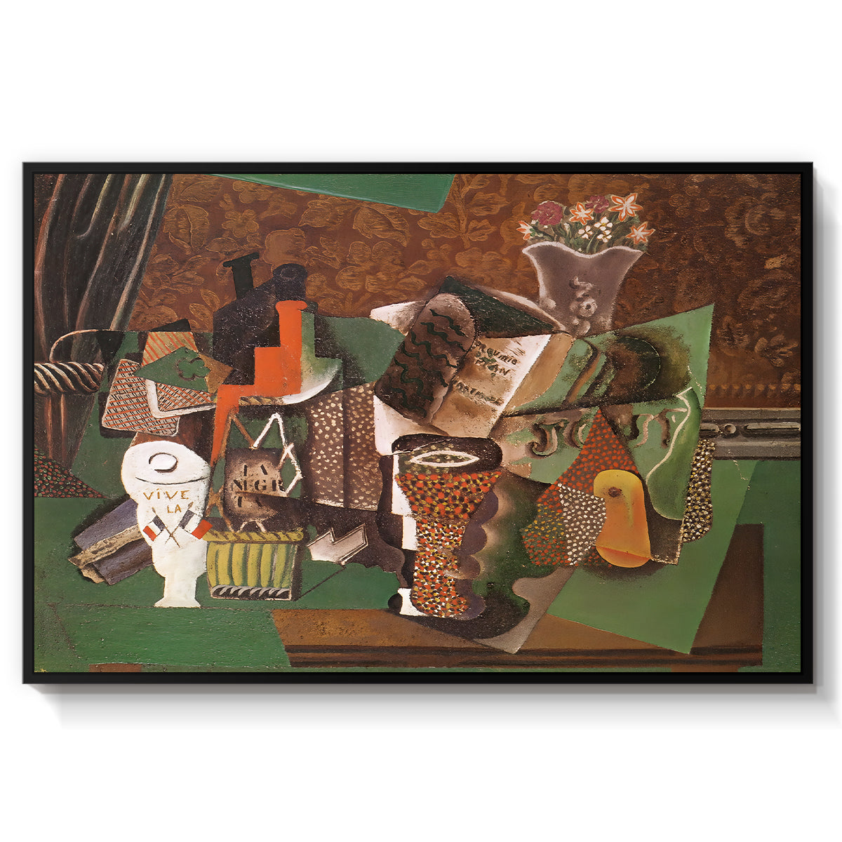 Playing Cards, Glasses, Bottle of Rum: "Vive la France", 1914-1915 - Floater Framed Canvas Print
