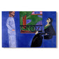 Canvas art print portraying two figures standing in an interior with strong contrasting colors, set against a white background