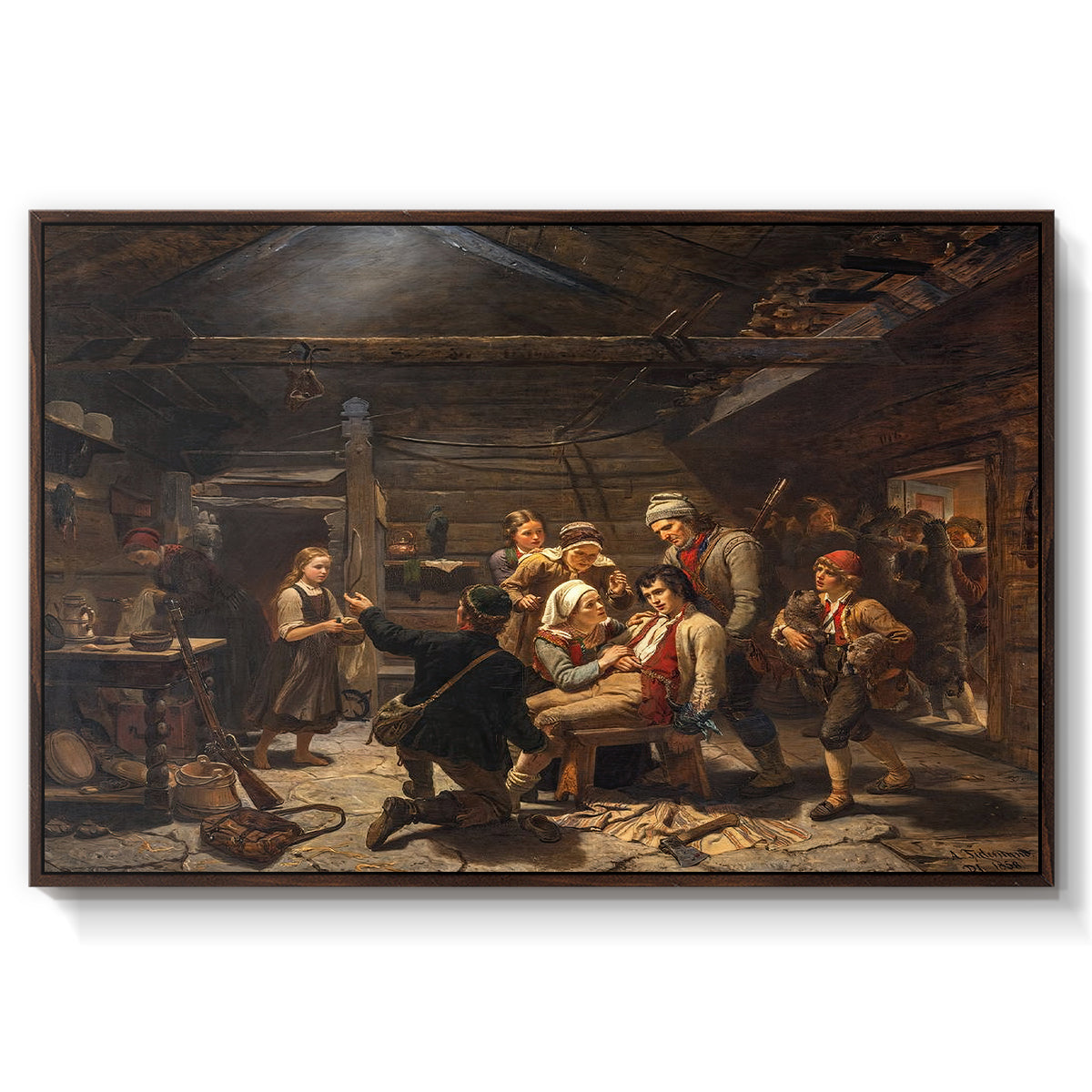 The Return of the Bear Hunter, 1856 - Floater Framed Canvas Print