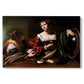 Canvas art print portraying a two women seated together in conversation with symbolic objects on table, set against a white background