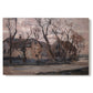 Canvas art print portraying a farmhouse and trees in muted evening landscape, set against a white background