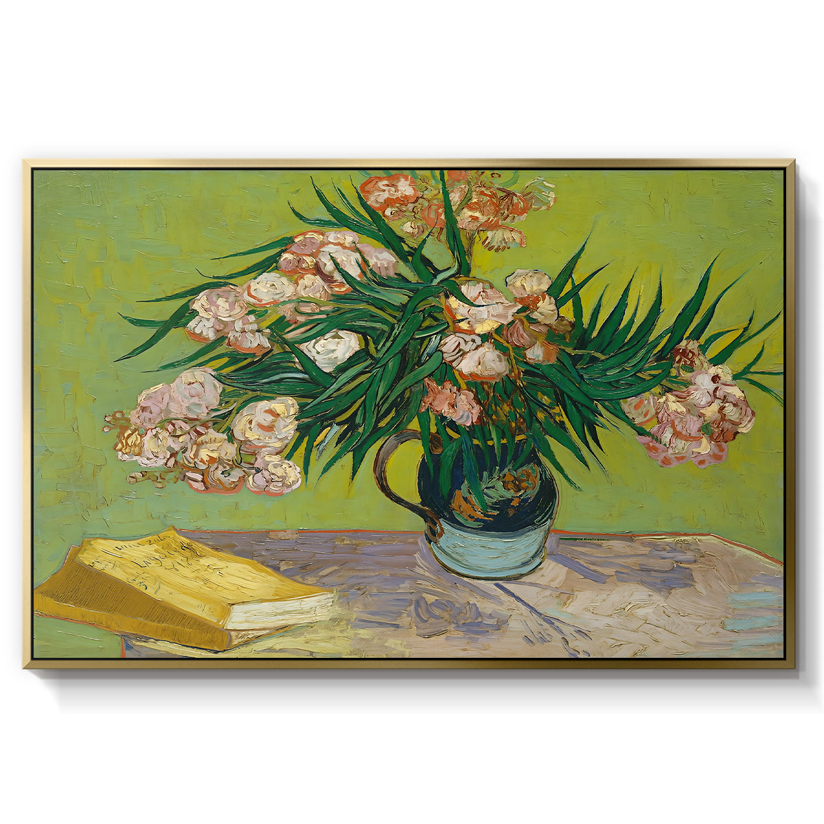 Vase with Oleanders and Books, 1888 - Floater Framed Canvas Print