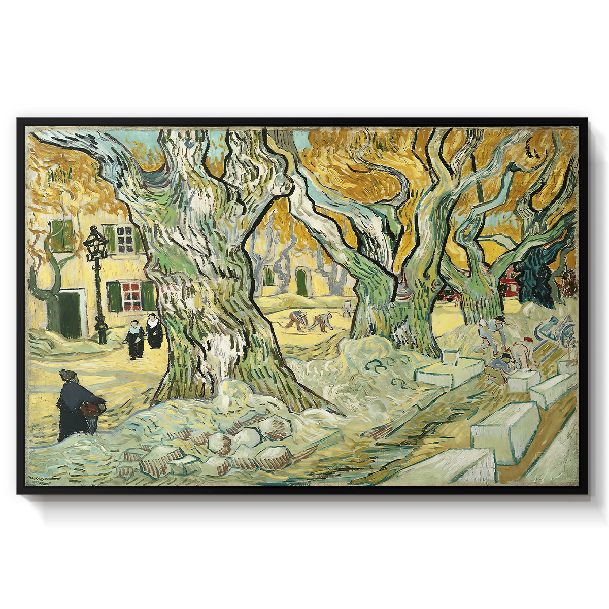 The Large Plane Trees (Road Menders at Saint-Rémy), 1889 - Floater Framed Canvas Print