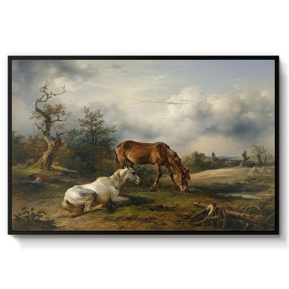 Two Horses on the Pasture, c. 1825 - Floater Framed Canvas Print