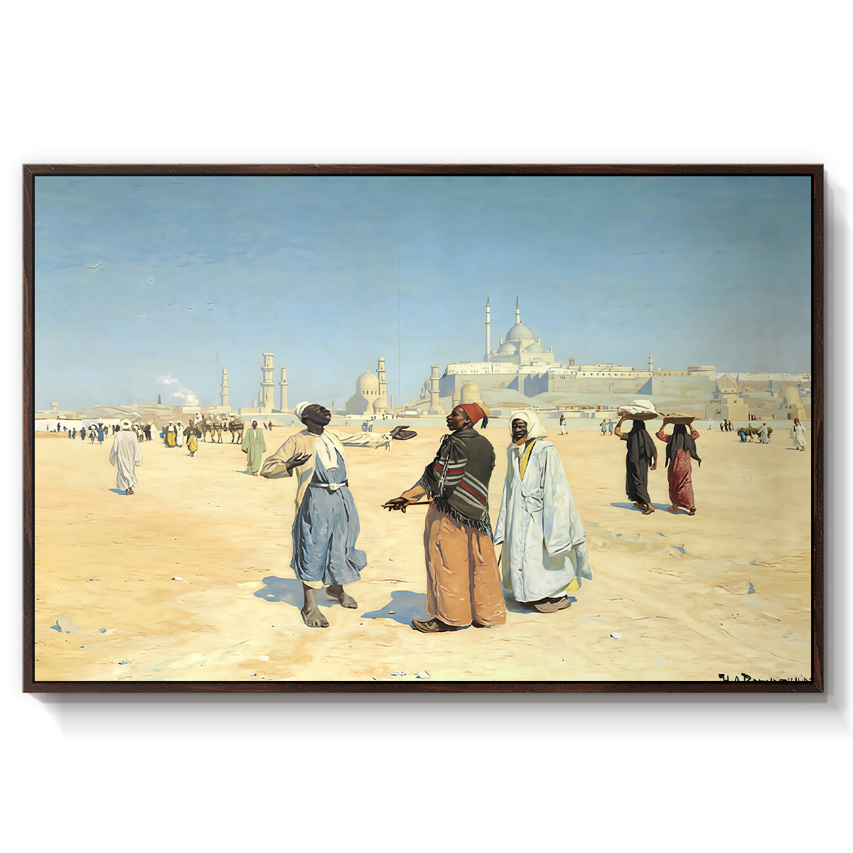 View from the Desert of Cairo with Citadel and Mamluk Tombs in the Background, c. 1889-1890 - Floater Framed Canvas Print