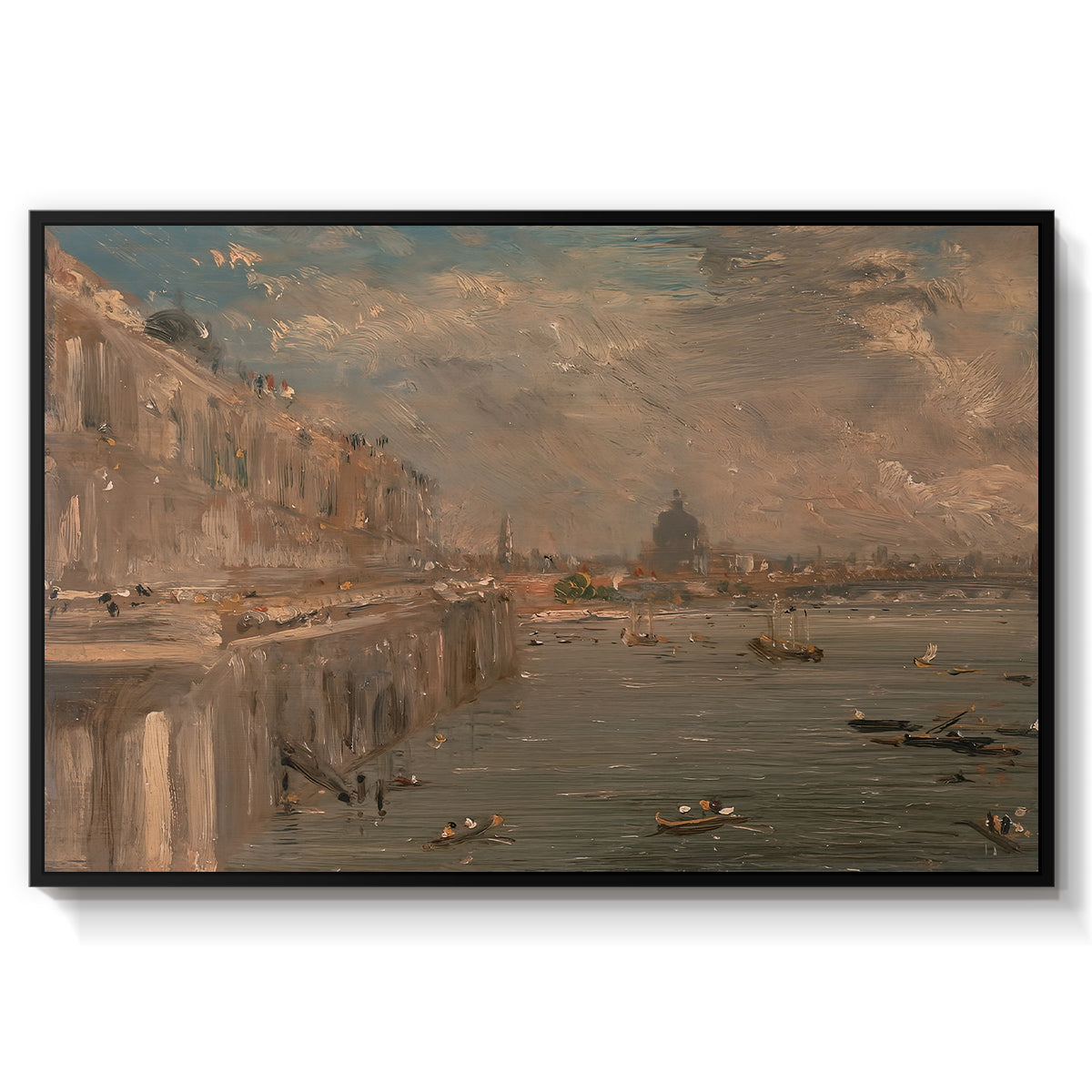 Somerset House Terrace from Waterloo Bridge, c. 1819 - Floater Framed Canvas Print