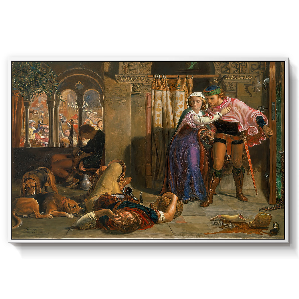 The Flight of Madeline and Porphyro, 1848 - Floater Framed Canvas Print