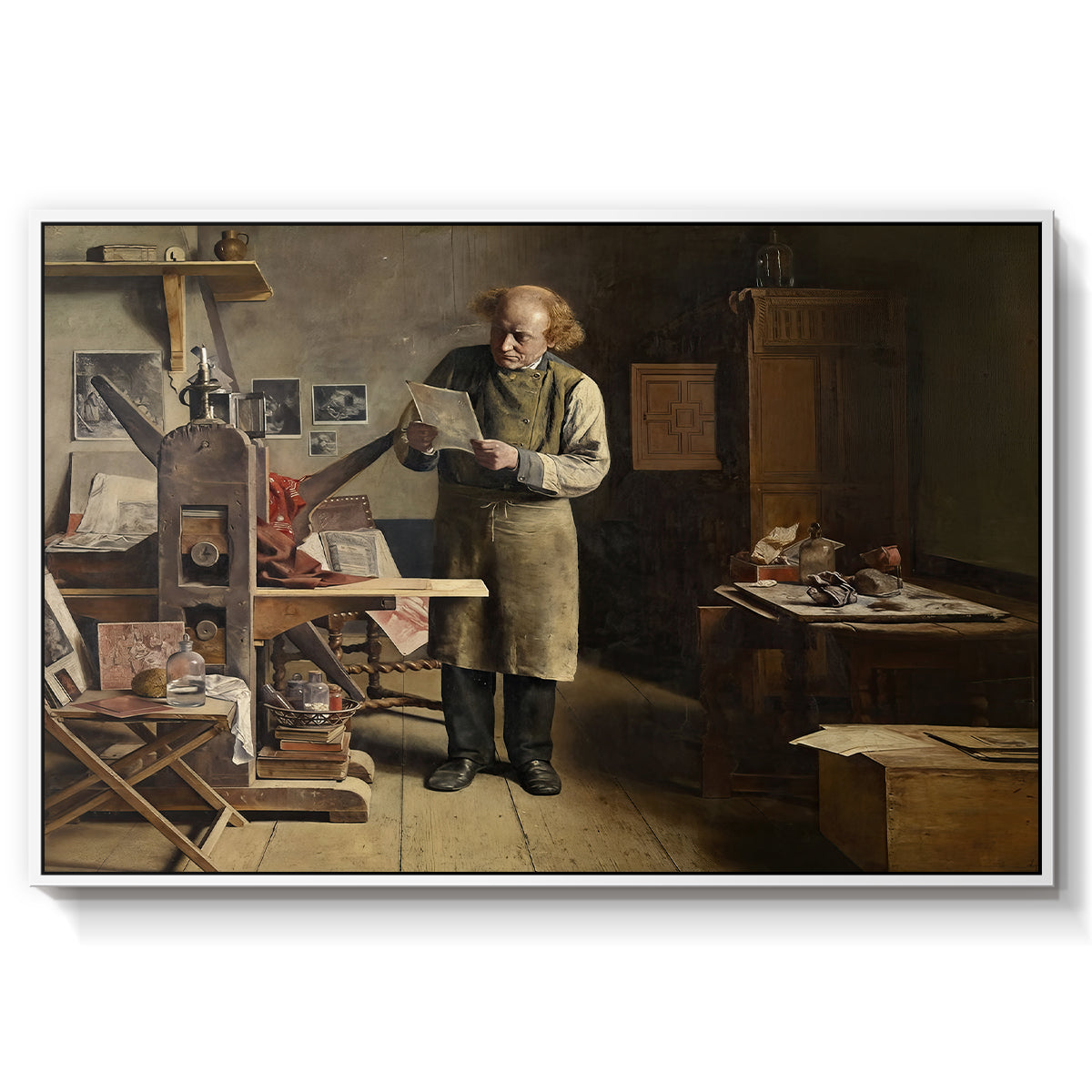 The Plate Printer, 1875 - Floater Framed Canvas Print