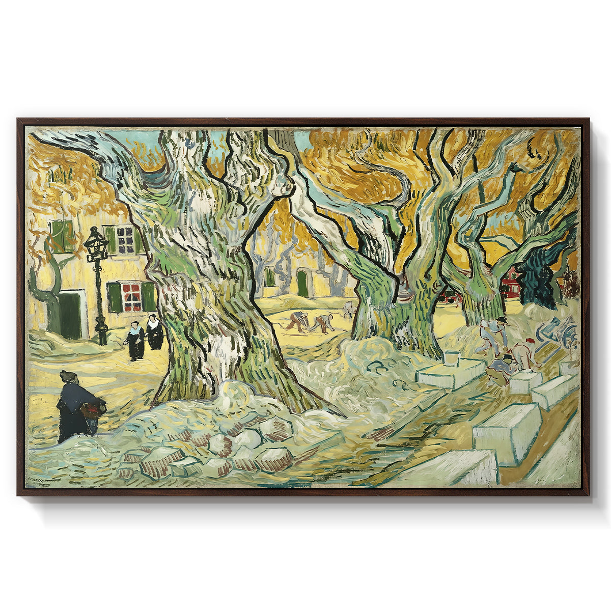 The Large Plane Trees (Road Menders at Saint-Rémy), 1889 - Floater Framed Canvas Print