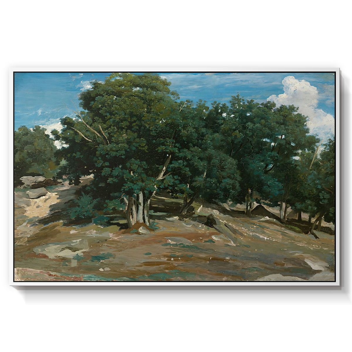 Fontainebleau: Oak Trees at Bas-Bréau, c. 1830-1835 - Floater Framed Canvas Print