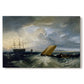 Canvas art print portraying a coastal scene with ships and distant shoreline, set against a white background