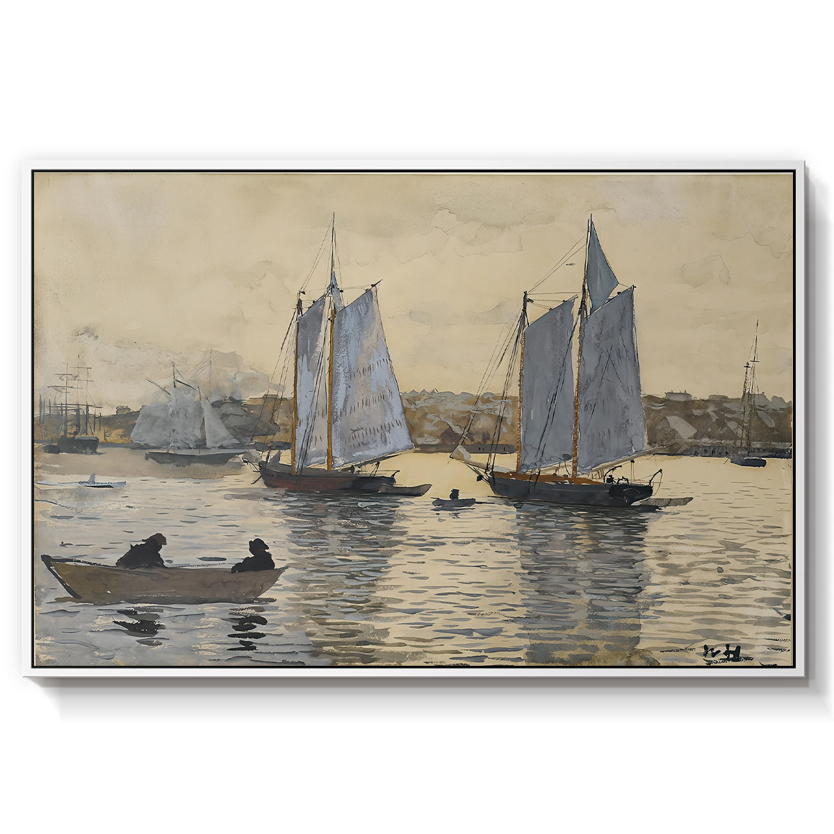 Two Schooners, Gloucester, c. 1880 - Floater Framed Canvas Print