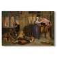 Canvas art print portraying a couple moving through dim interior space with draped fabrics and candlelight, set against a white background