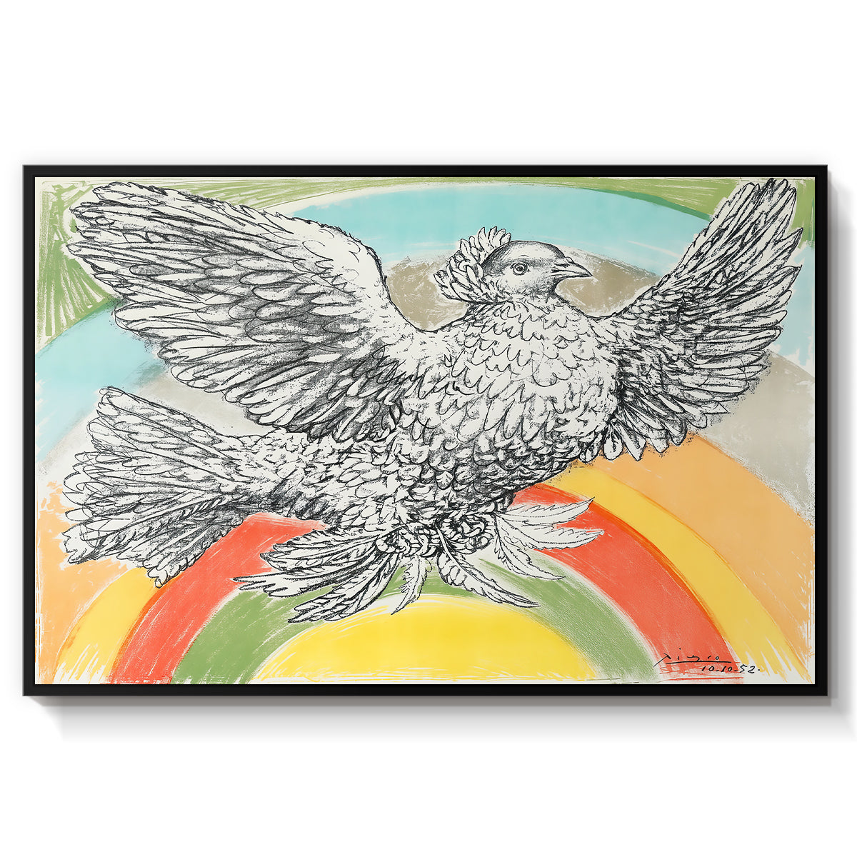 Flying Dove with Rainbow (Colombe volant à l'Arc-en-ciel), 1952 - Floater Framed Canvas Print