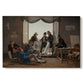 Canvas art print portraying an interior composition filled with figures in festive interaction, set against a white background