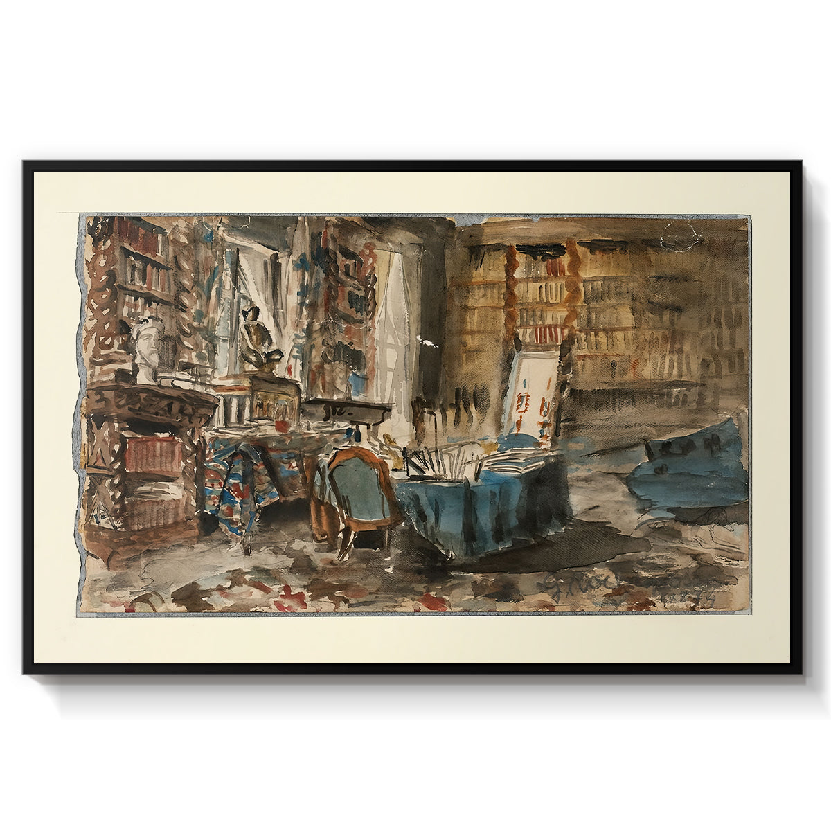Cabinet de Flaubert à Croisset, 1874 - Floater Framed Canvas Print