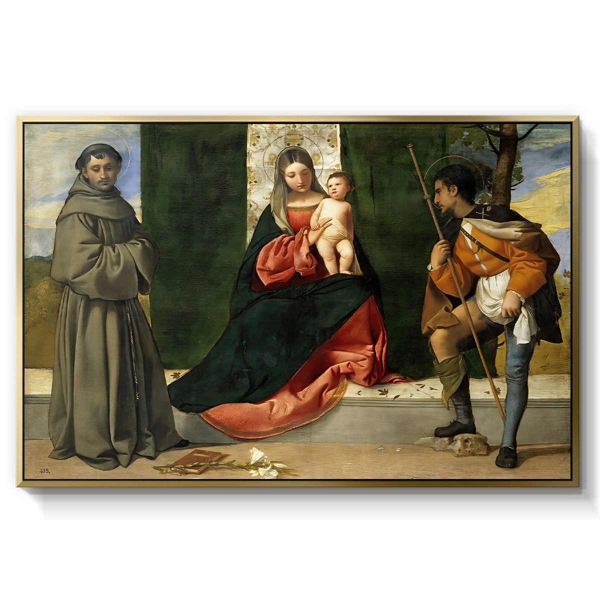 Madonna and Child with Saints Anthony of Padua and Roch, c. 1510 - Floater Framed Canvas Print