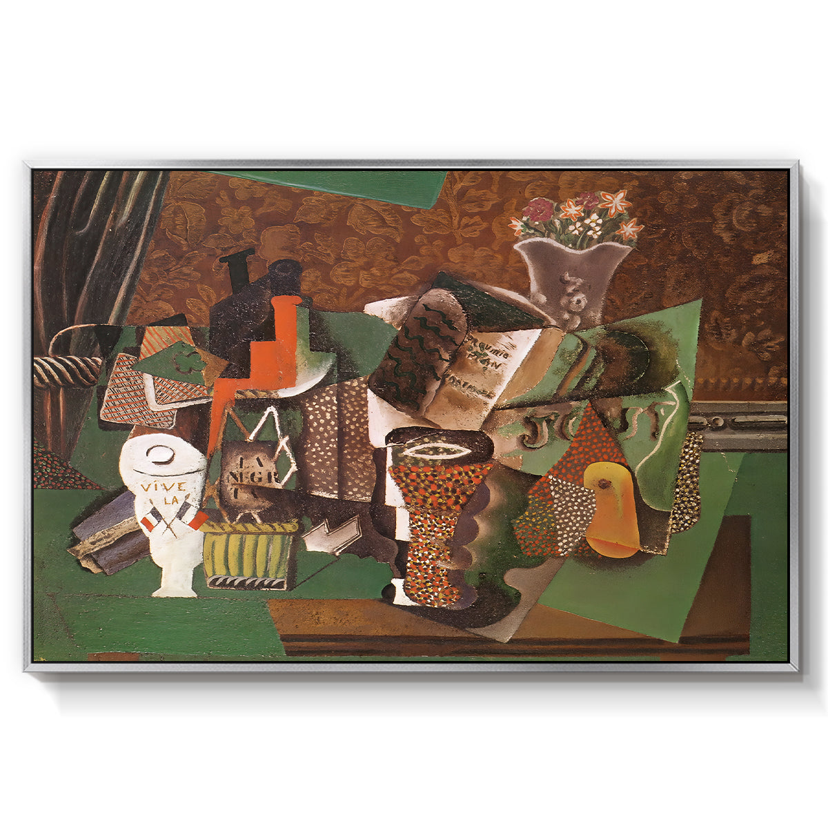Playing Cards, Glasses, Bottle of Rum: "Vive la France", 1914-1915 - Floater Framed Canvas Print