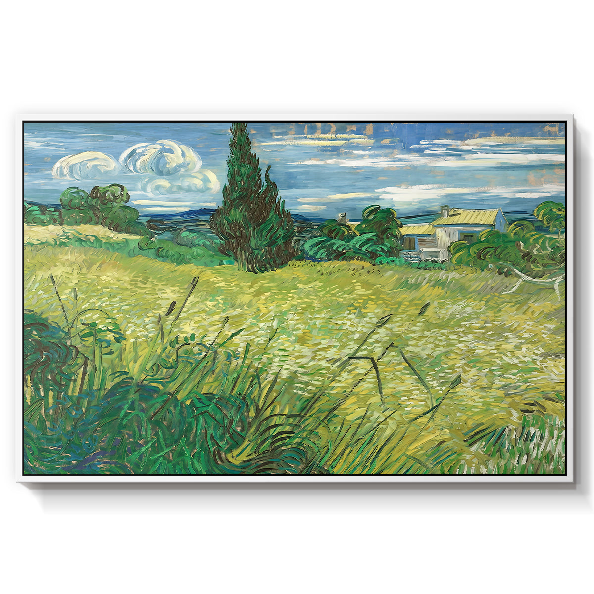 Green Wheat Field with Cypress, 1889 - Floater Framed Canvas Print