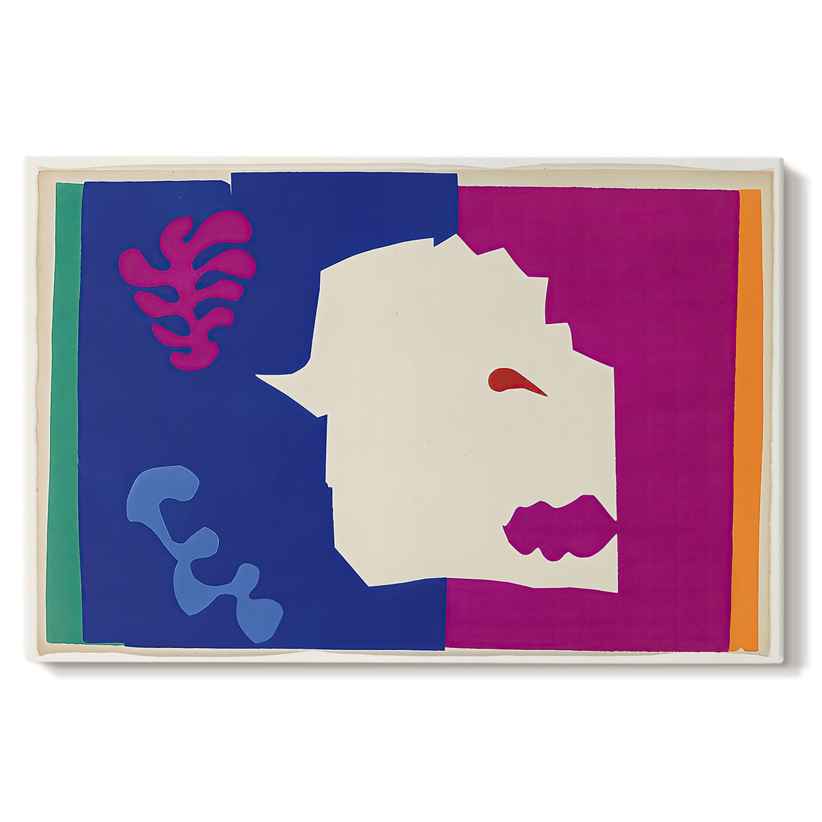 Canvas art print portraying an abstract cut-out suggesting a wolf, set against a white background