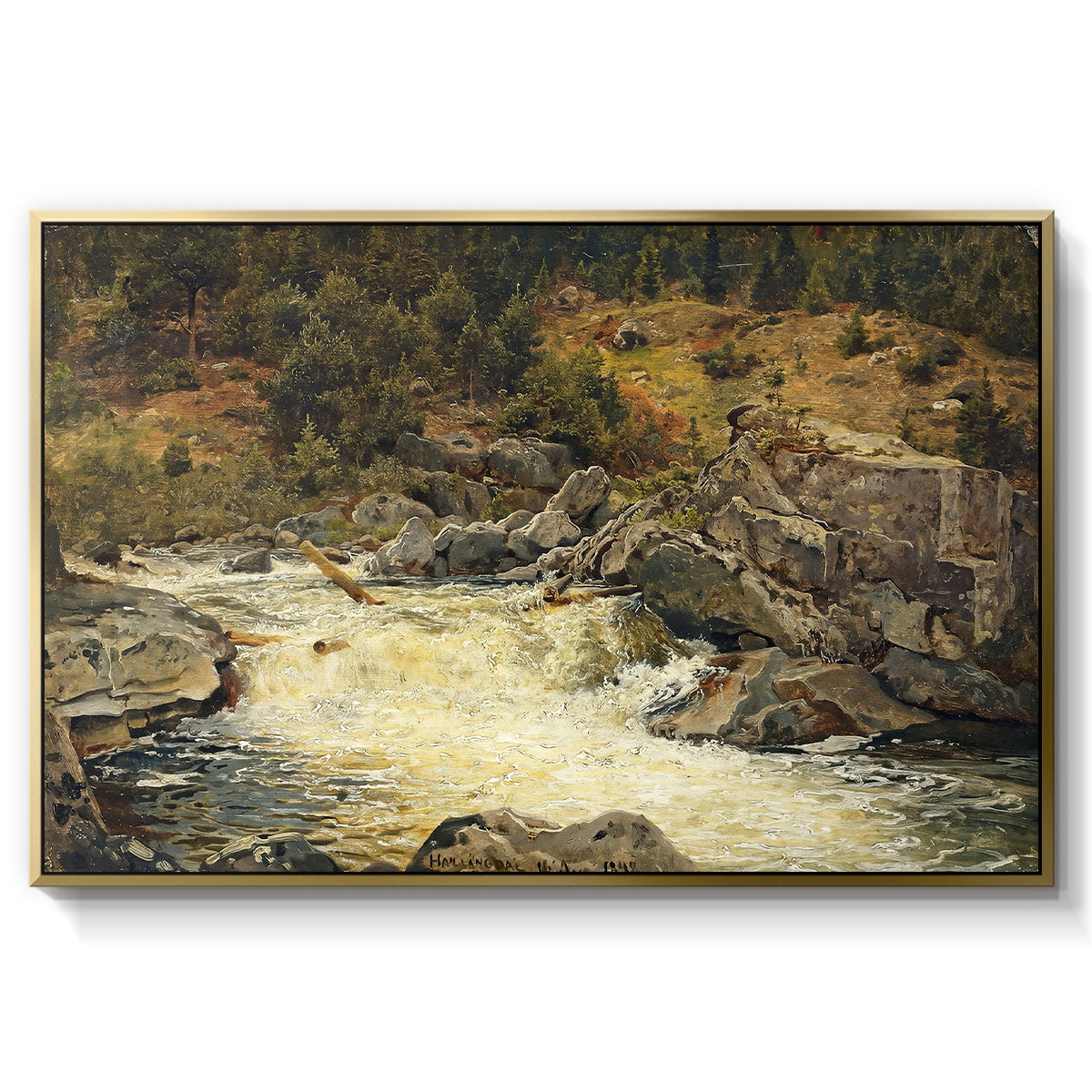 Waterfall in Hallingdal, 1848 - Floater Framed Canvas Print