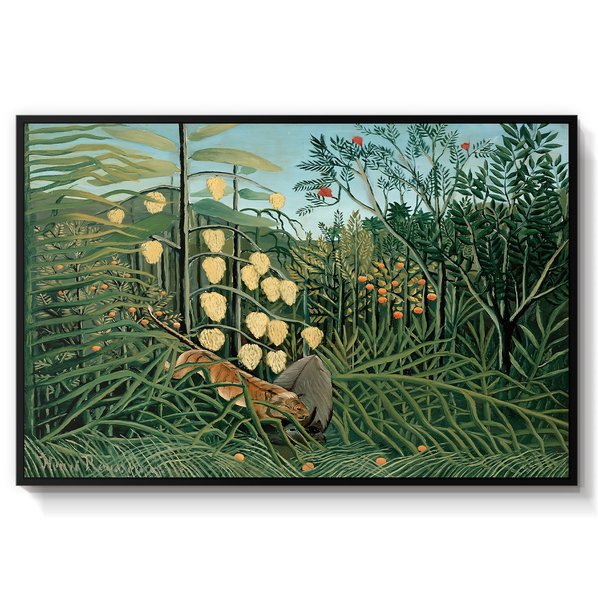 Fight Between a Tiger and a Buffalo, 1908 - Floater Framed Canvas Print