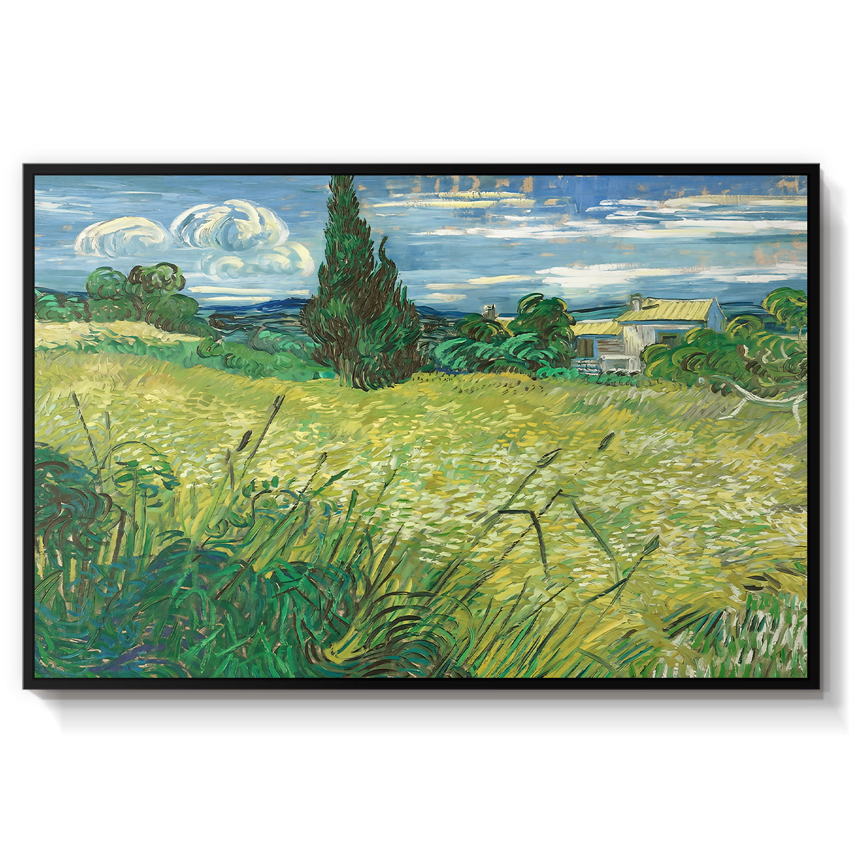 Green Wheat Field with Cypress, 1889 - Floater Framed Canvas Print