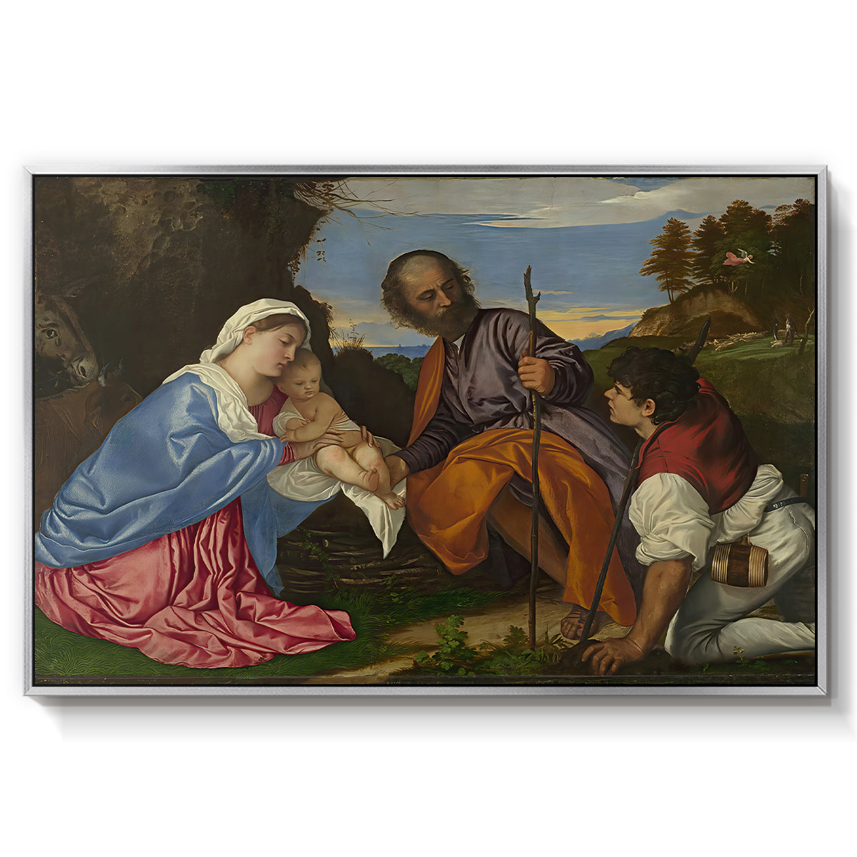 The Holy Family with a Shepherd, c. 1510 - Floater Framed Canvas Print