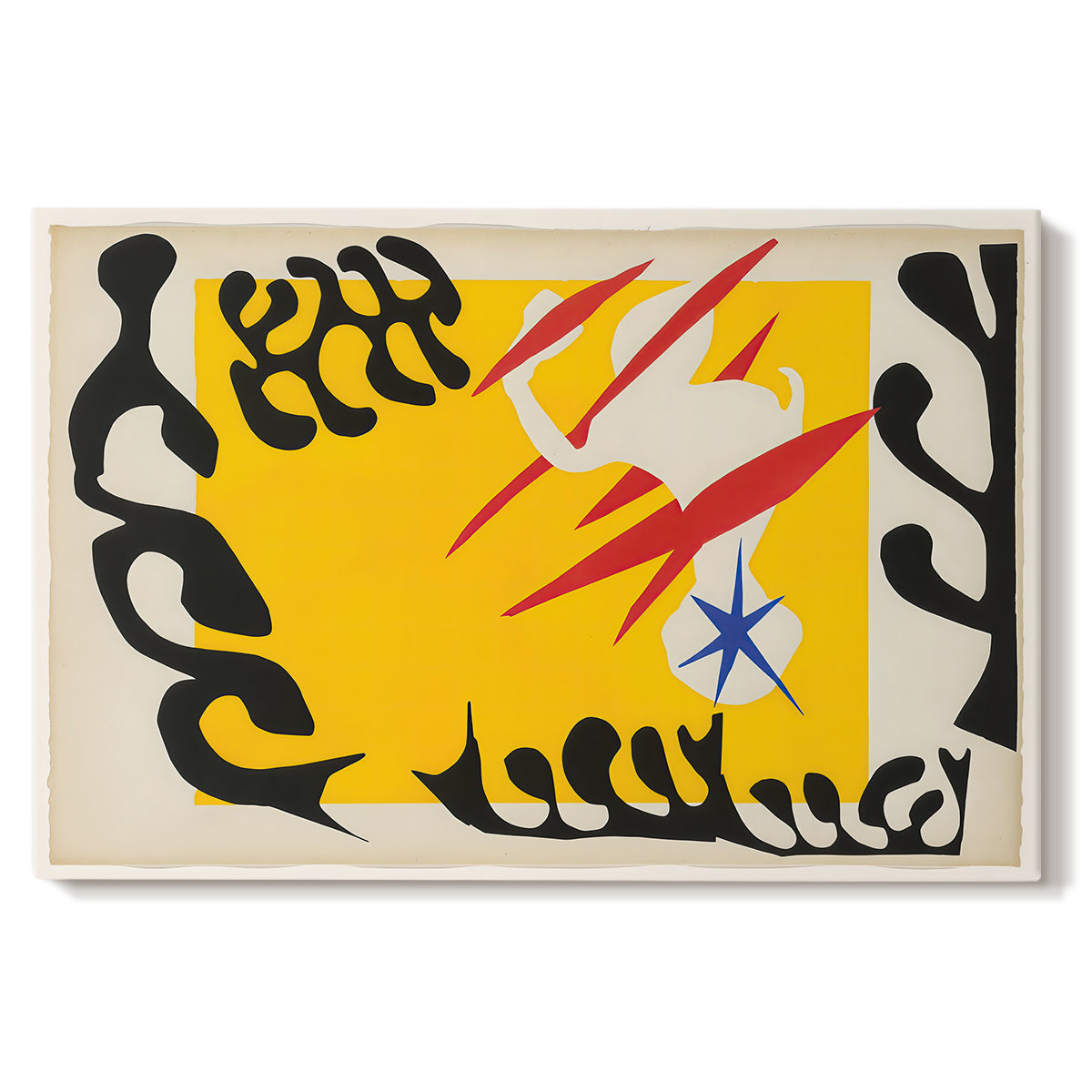 Canvas art print portraying an abstract cut-out composition suggesting an elephant, set against a white background