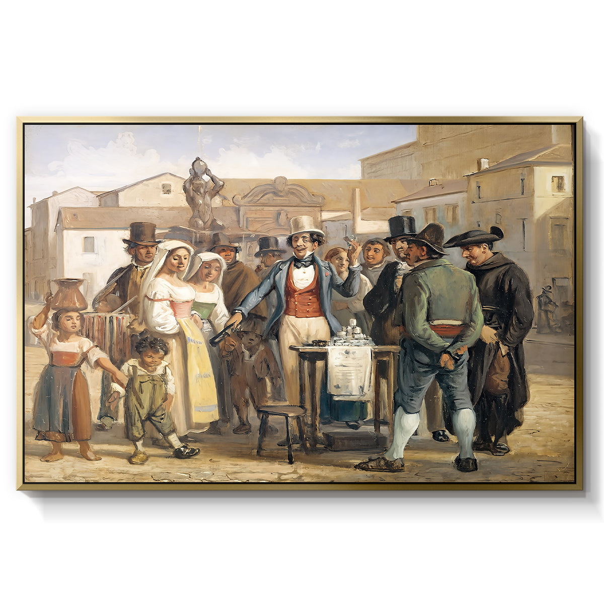 A Charlatan Selling Blacking in the Piazza Barberini in Rome, c. 1840-1849 - Floater Framed Canvas Print