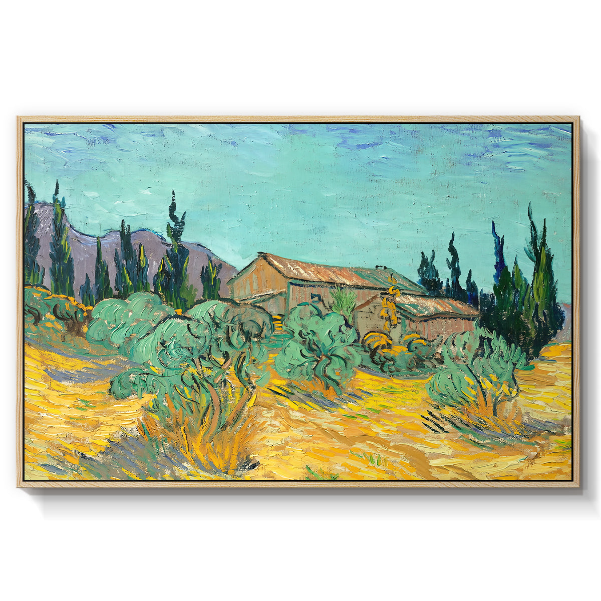 Wooden Sheds Among the Olive Trees and Cypresses, 1889 - Floater Framed Canvas Print