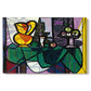 Canvas art print portraying a still life with pitcher and fruit in cubist composition, set against a white background