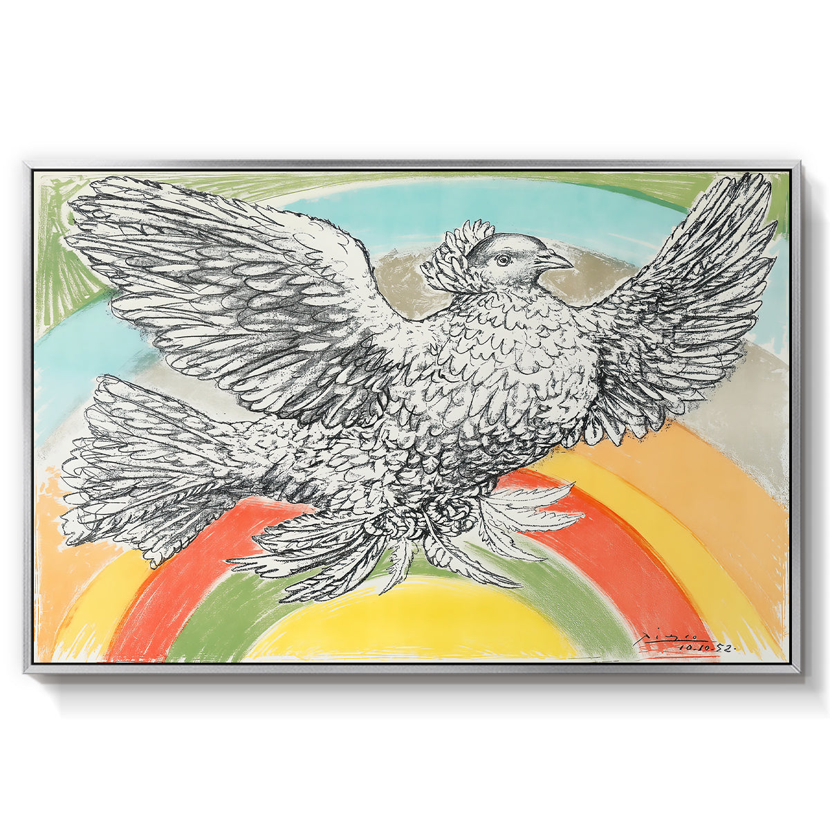 Flying Dove with Rainbow (Colombe volant à l'Arc-en-ciel), 1952 - Floater Framed Canvas Print
