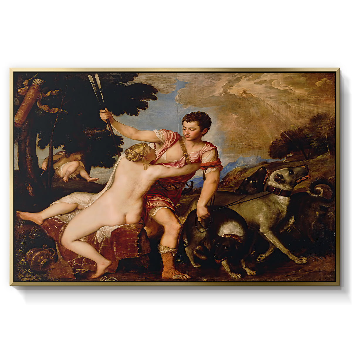Venus and Adonis, 1554 - Floater Framed Canvas Print