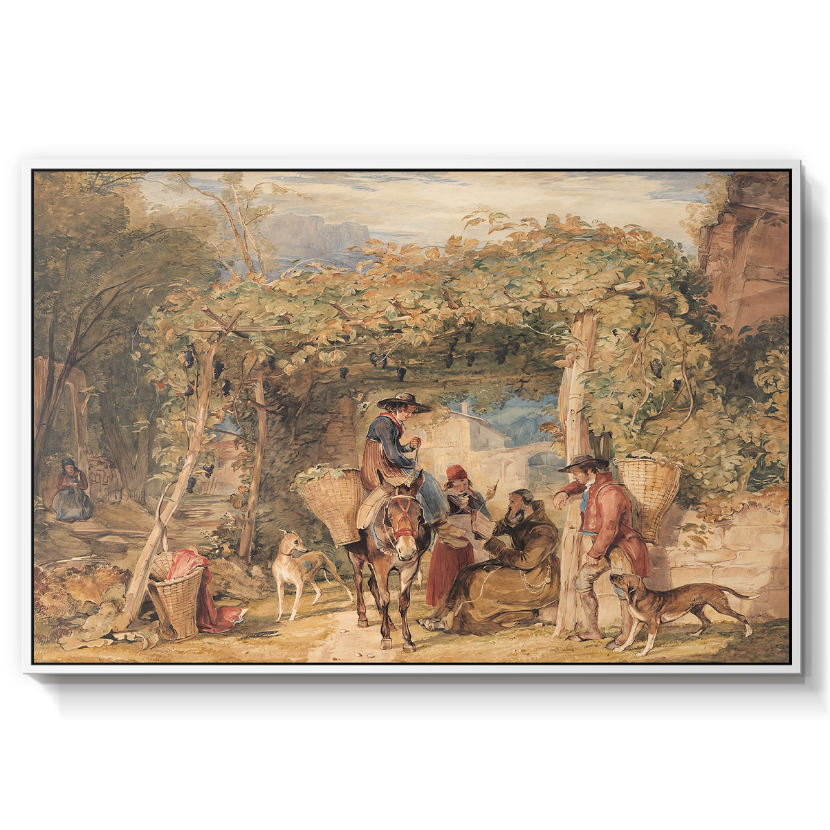 Figures and Animals in a Vineyard, c. 1829 - Floater Framed Canvas Print