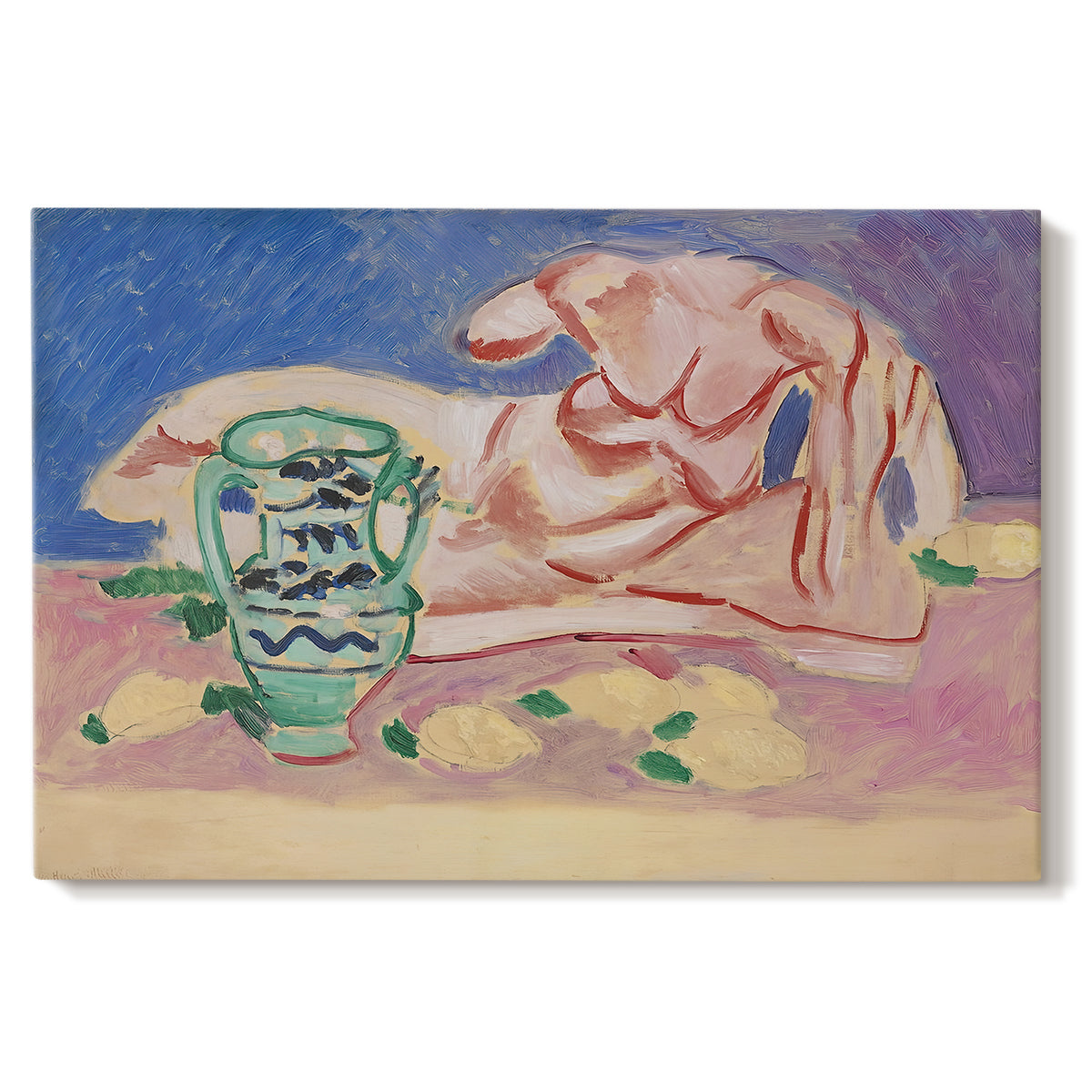 Canvas art print portraying a reclining classical figure rendered in a stylized modern composition, set against a white background