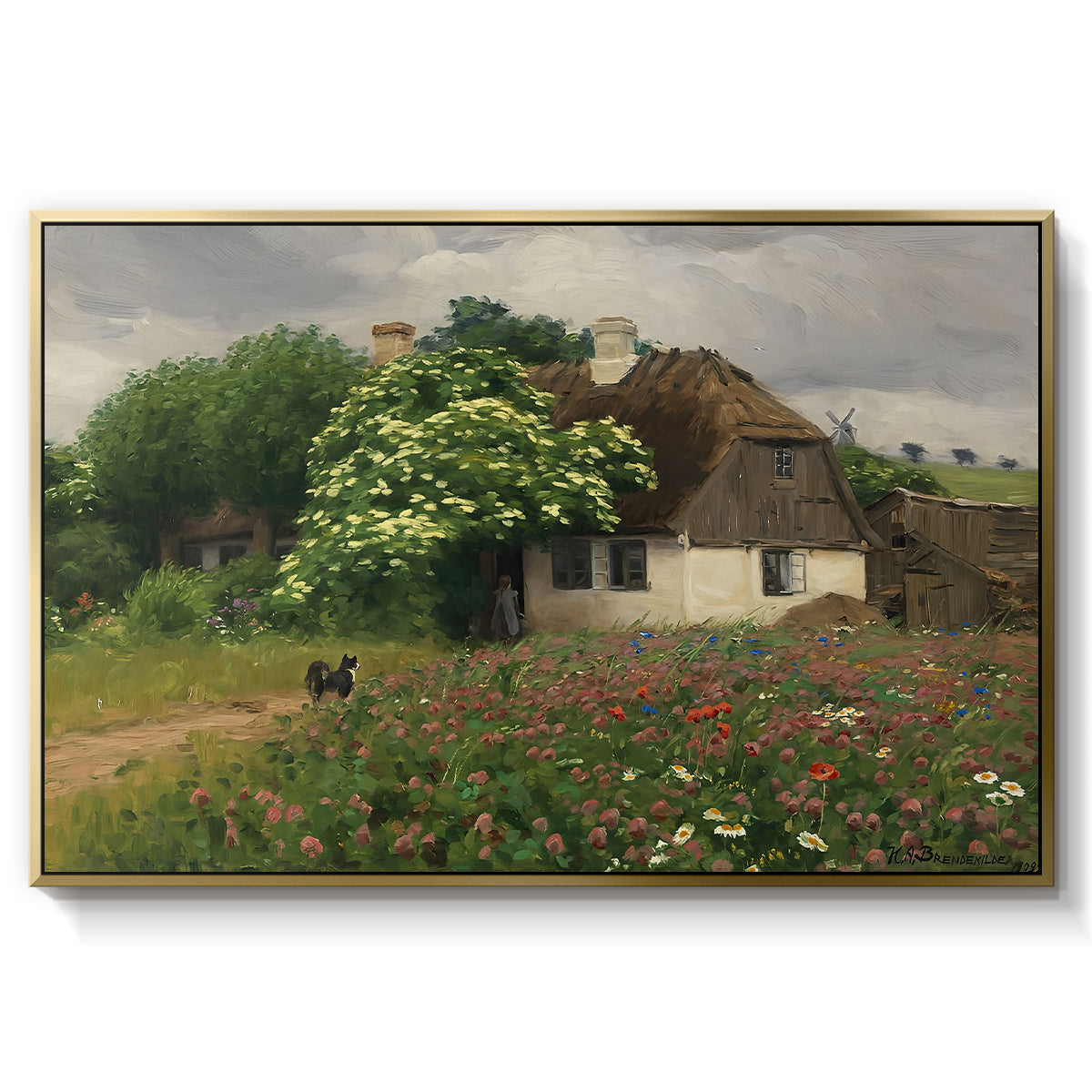 Farmhouse with Meadow Flowers, 1909 - Floater Framed Canvas Print