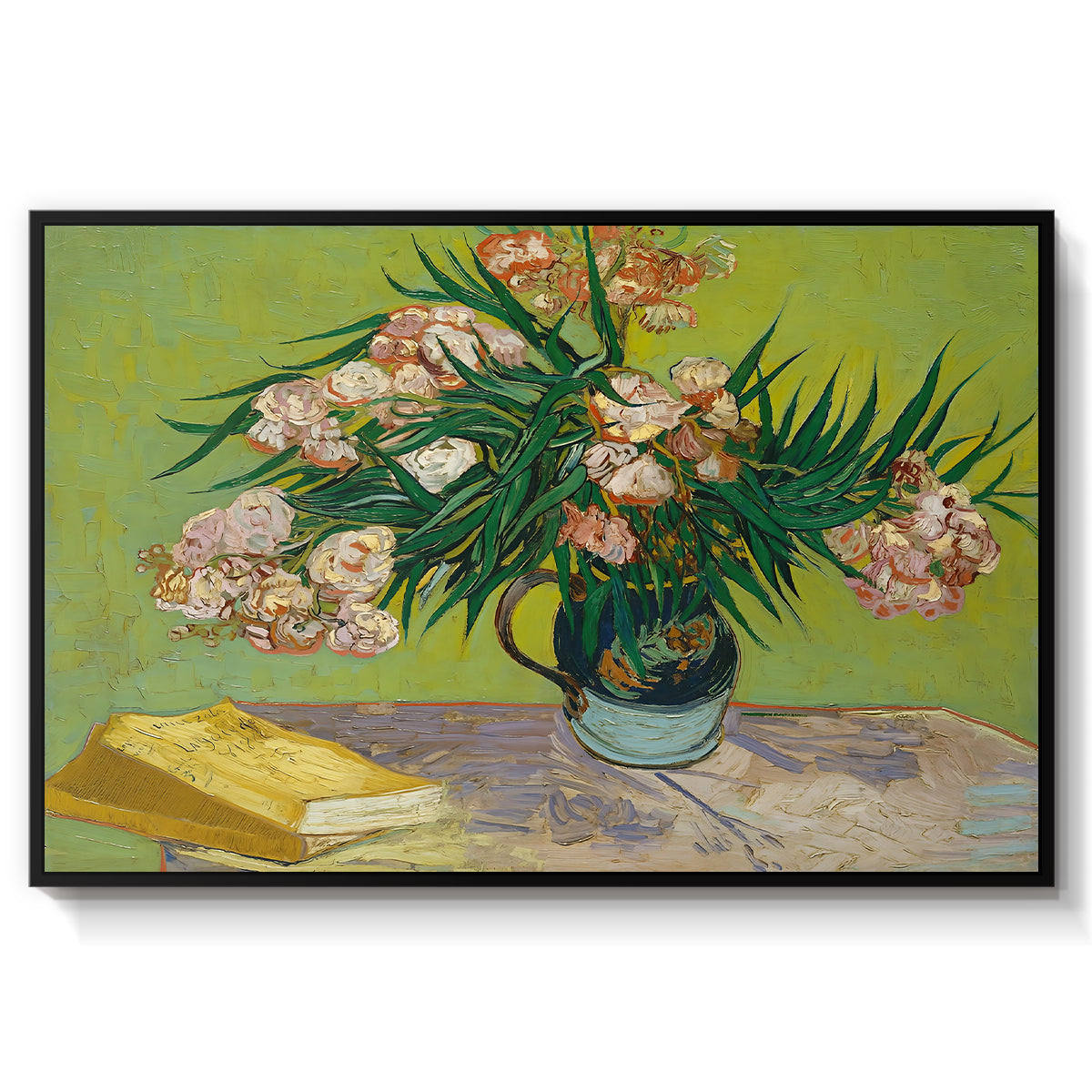 Vase with Oleanders and Books, 1888 - Floater Framed Canvas Print