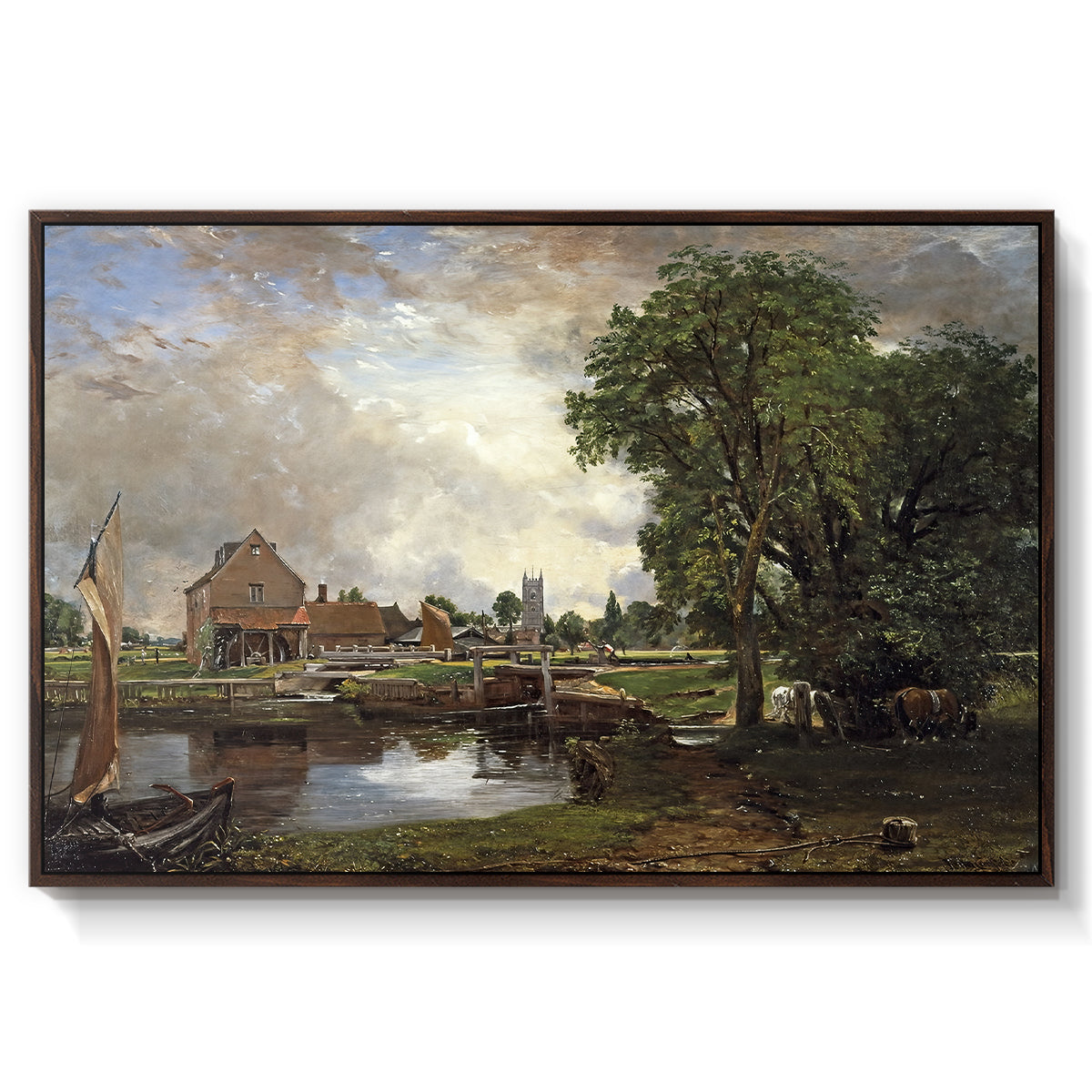 Dedham Lock and Mill, c. 1820 - Floater Framed Canvas Print