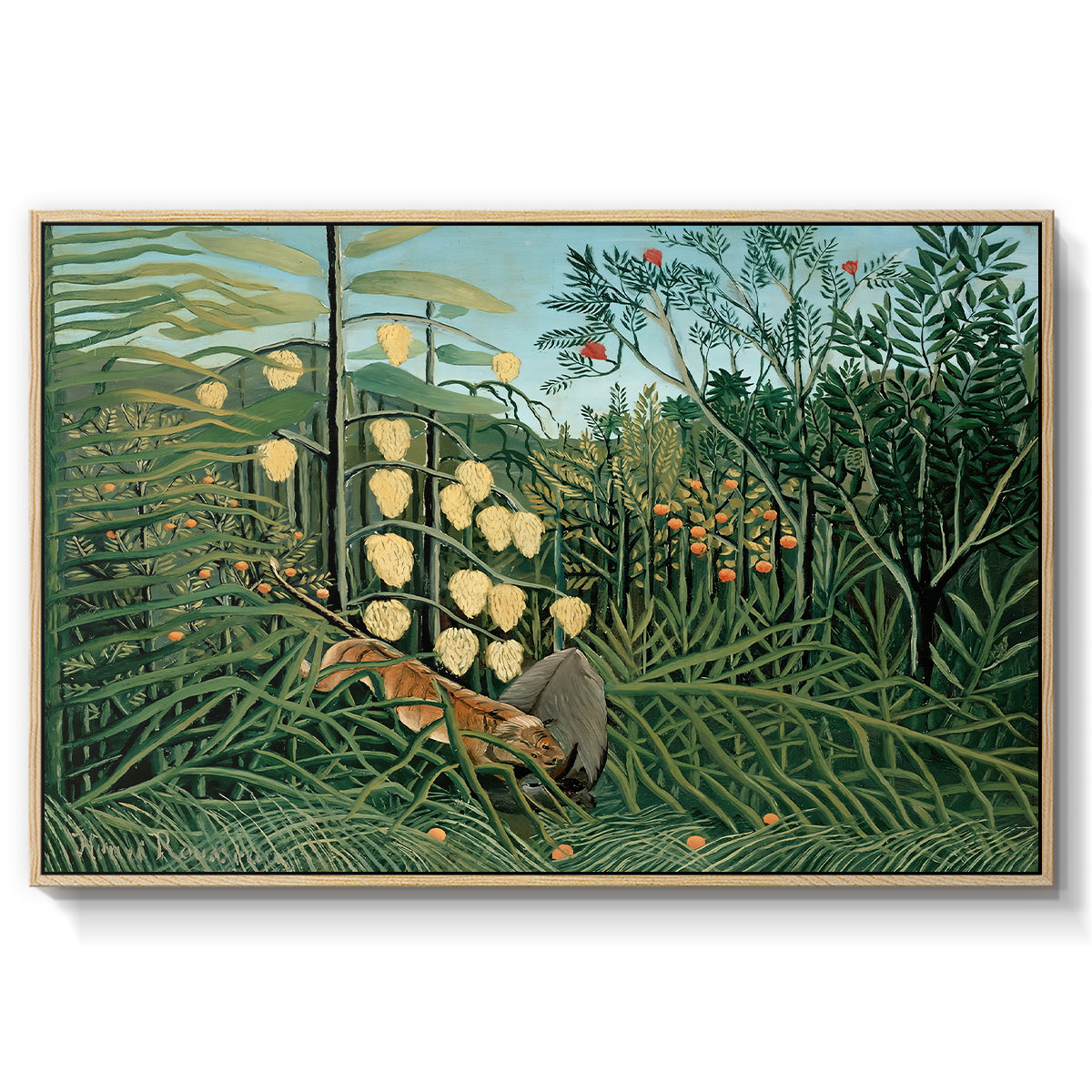 Fight Between a Tiger and a Buffalo, 1908 - Floater Framed Canvas Print