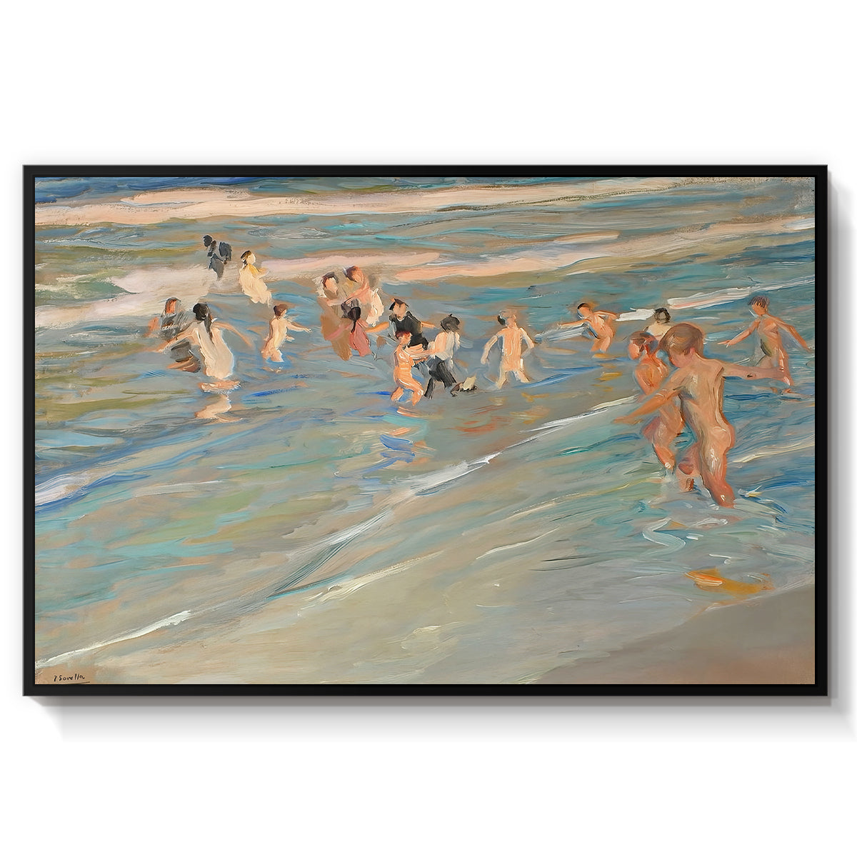 Children Playing on the Beach in Valencia, c. 1908 - Floater Framed Canvas Print