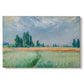 Canvas art print portraying a golden wheat field stretching across landscape under soft sky, set against a white background