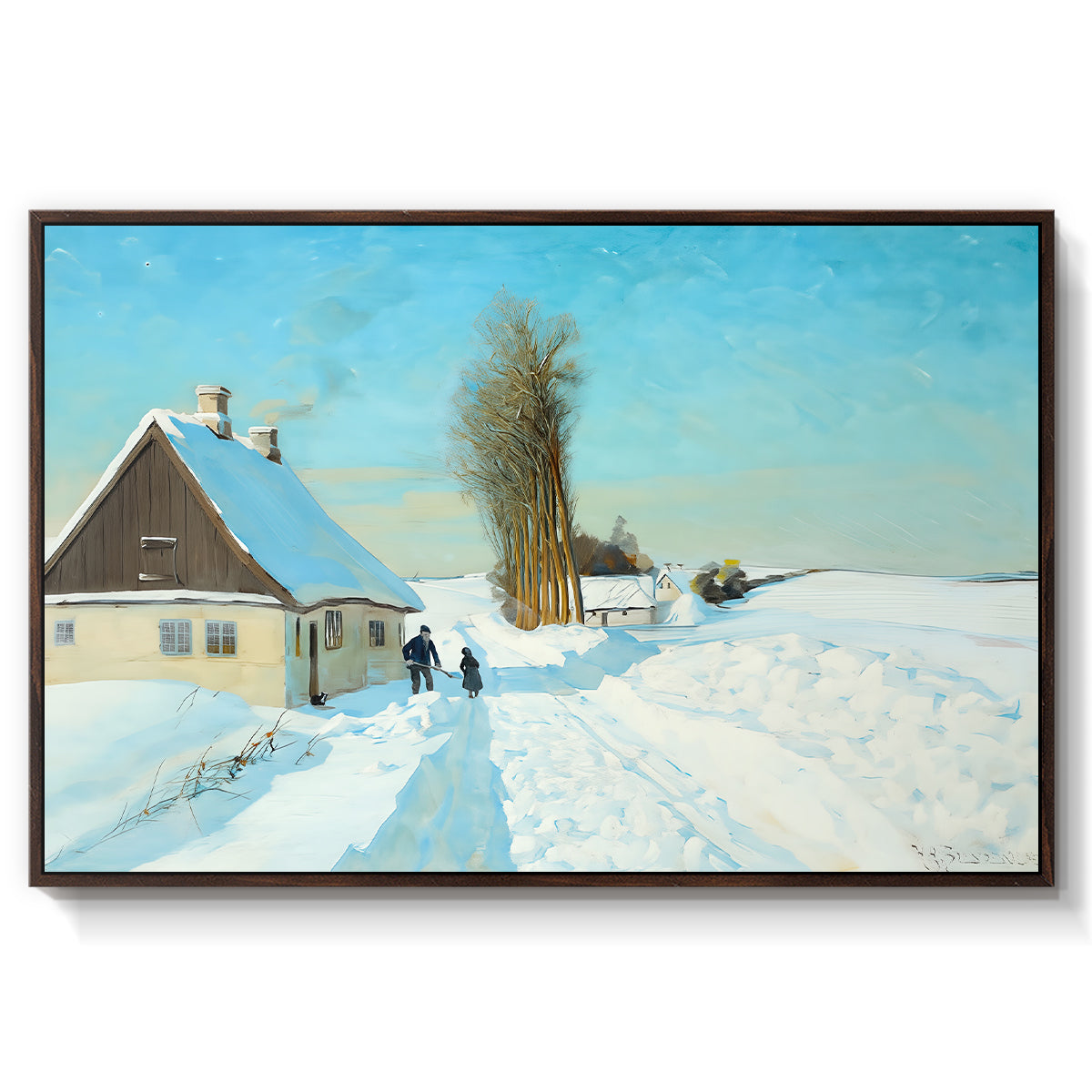Shoveling Snow on a Beautiful Winter Day, c. 1898 - Floater Framed Canvas Print