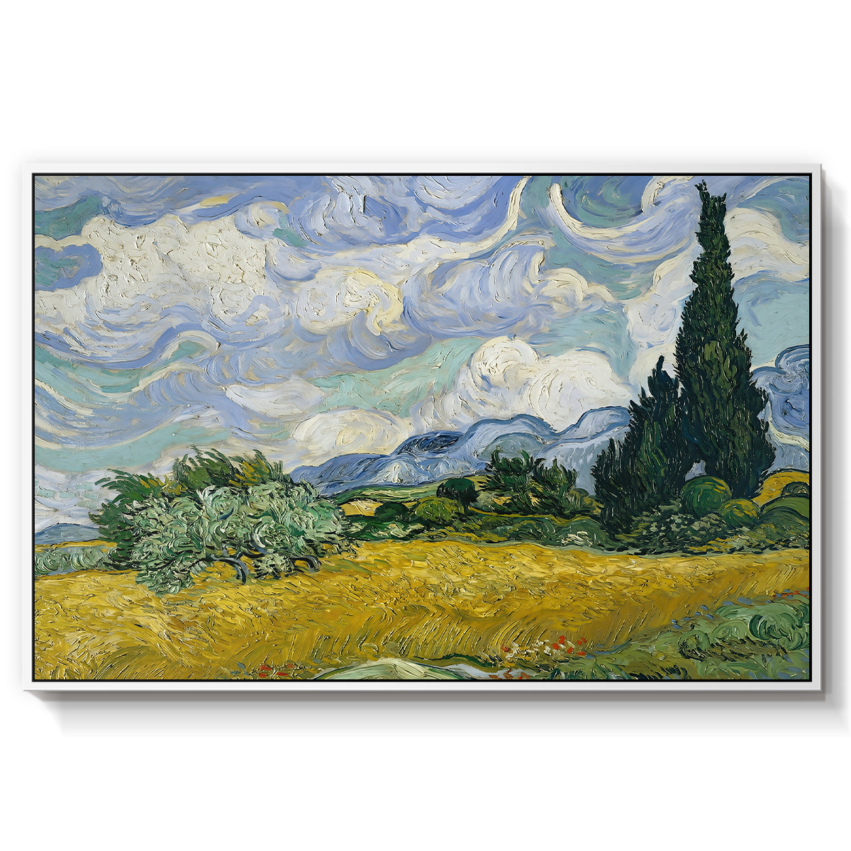 Wheat Field with Cypresses, 1889 - Floater Framed Canvas Print