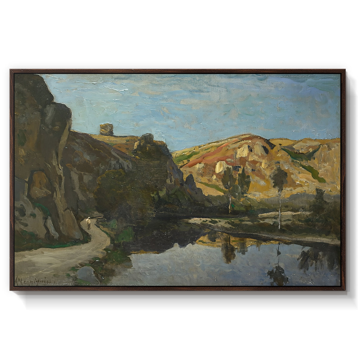 River Landscape with Cliffs, c. 1850-1860 - Floater Framed Canvas Print