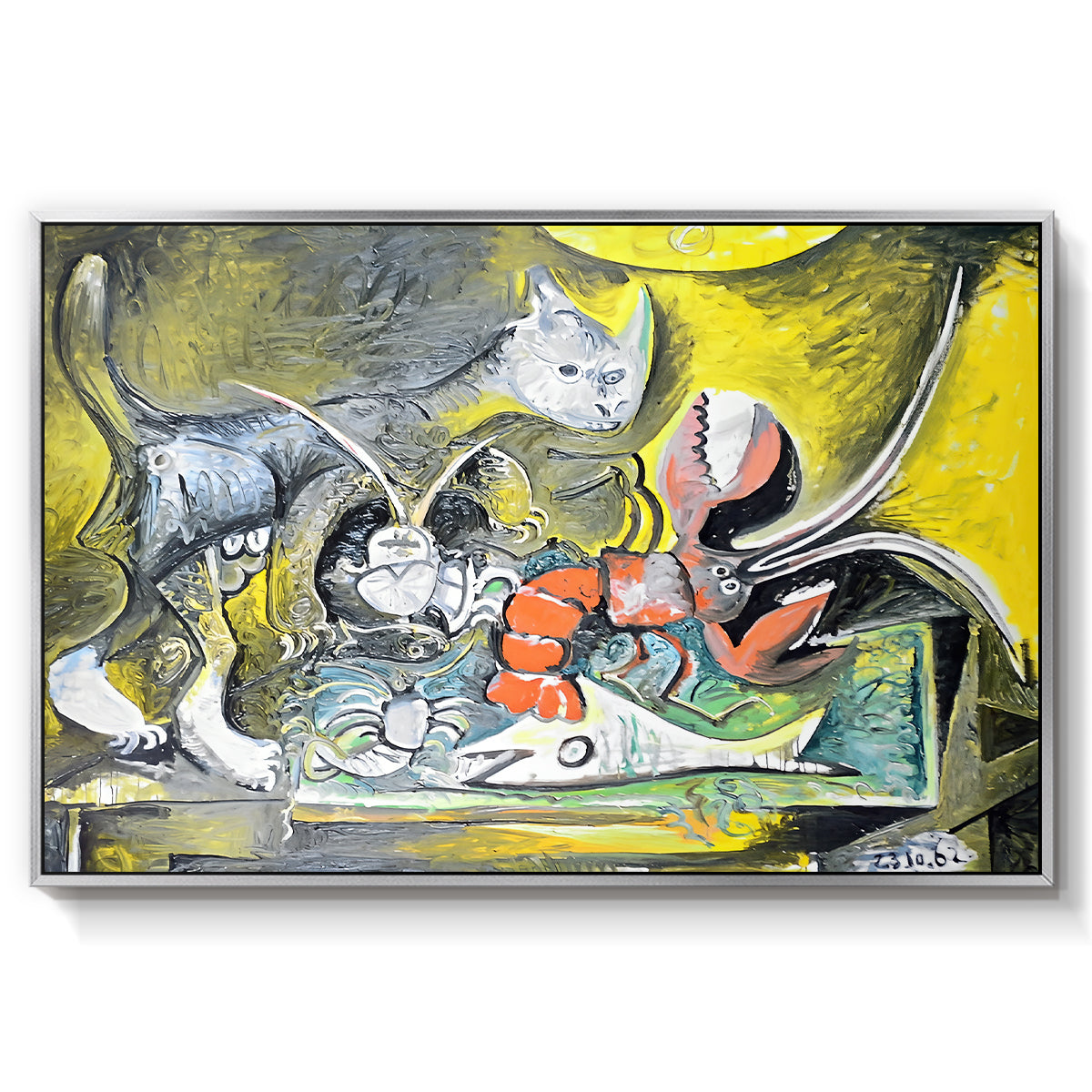Still Life with Cat and Lobster, 1962 - Floater Framed Canvas Print